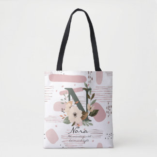Tote Bag Floral Monogram N – Radiant Botanical Letter N