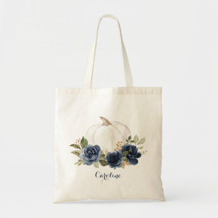 Tote Bag Floral Navy Blue Citrouille Automne Bridesmaitres
