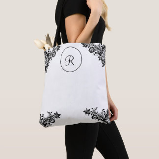 Tote Bag Floral noir vintage (Personnaliser)