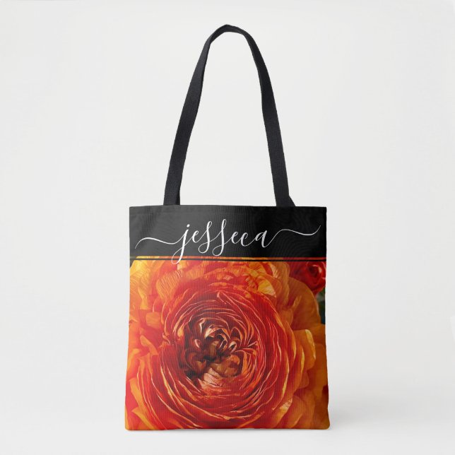 Tote Bag Floral Orange Ranunculus Photo personnalisée (Devant)