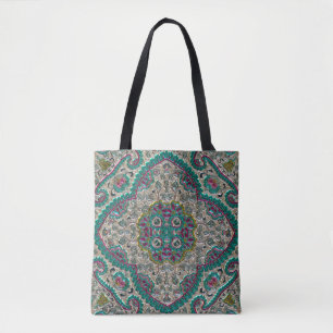 Tote Bag Floral paisley élégant bijou motif turquoise viole