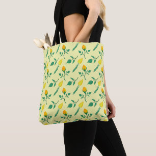 Tote Bag Floral pattern with yellow rose and tulip flowers