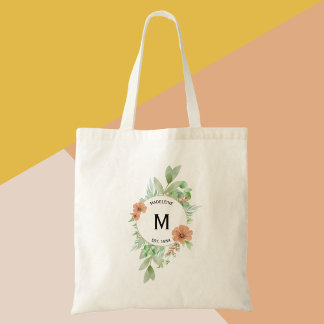 Tote bag, Floral Peach personalized birthday gift  Bag