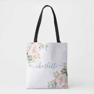 Tote Bag Floral peony eucalyptus monogramme bridesmaid