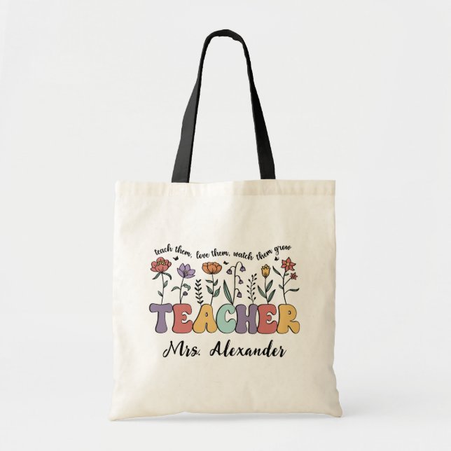 Tote Bag Floral Retro Professeur Vie Personnalisée (Devant)
