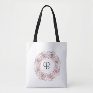 Tote Bag Floral rose monogramme