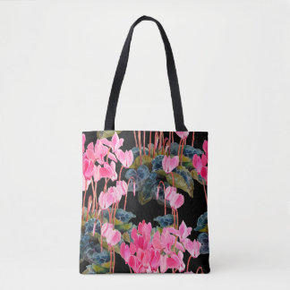 Tote Bag Floral seamless pattern. Pink cyclamen isolated on