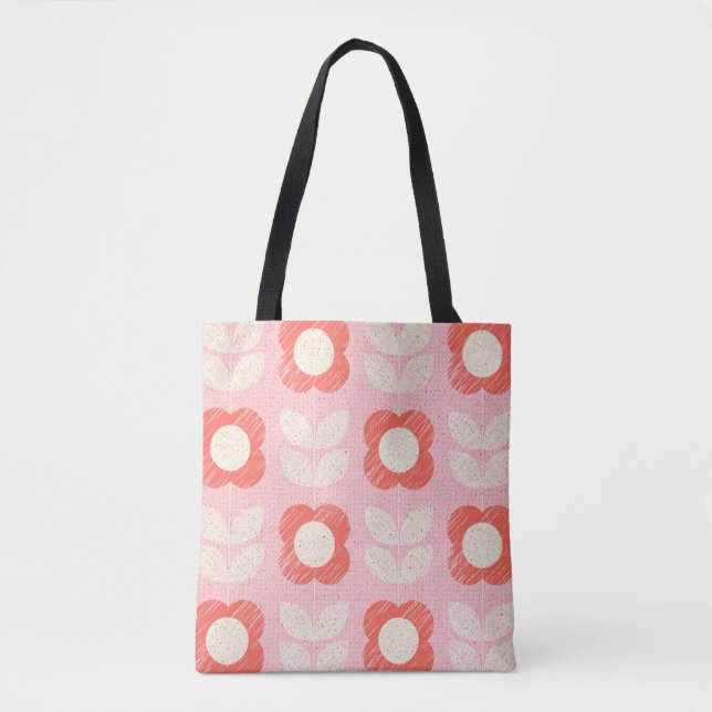 Tote Bag Floral Stylisé Rétro Scandinave sans joint (Devant)