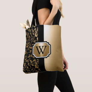 Tote Bag Floral Vintage noir et doré