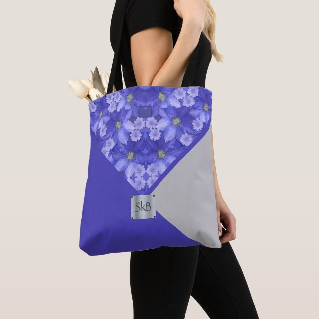 Tote Bag Floral violet géométrique (De près)