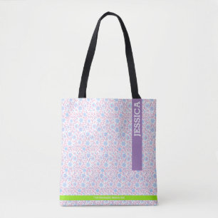 Tote Bag Floral violet Nom personnalisé & Monogramme