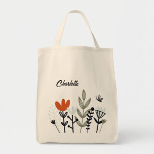 Tote Bag Floral Whimsical moderne Nom personnalisé