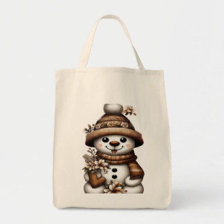 Tote Bag Floral Winter Wonderland Snowman