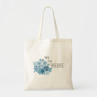 Tote Bag Floraux bleus illustrés "vous sont beau"