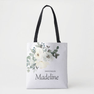 Tote Bag Flore bleu et blanc poussiéreux - blanc