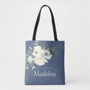 Tote Bag Flore bleu et blanc poussiéreux - Bleu Dusty