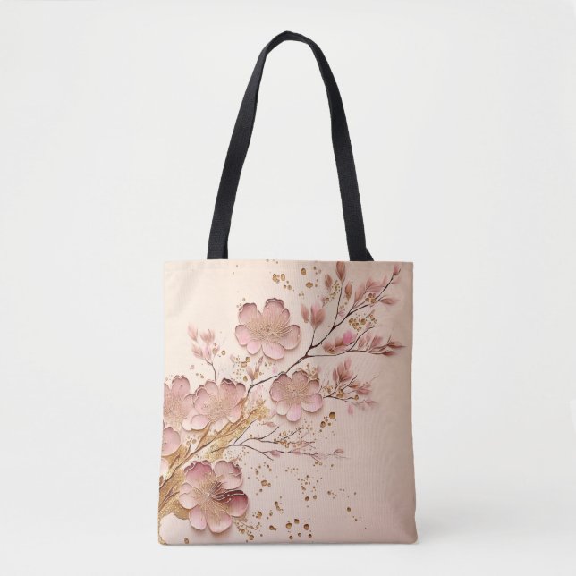Tote Bag Flore rose et or Élégant minimaliste (Devant)