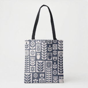 Tote Bag Flore scandinave : Blanc, Bleu, Minimaliste.