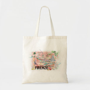 Tote Bag Florence Italie Carte illustrée avec des monument