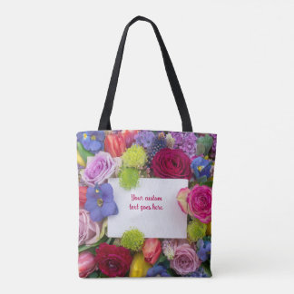Tote Bag Flower Framed Pretty Roses Text Box Custom
