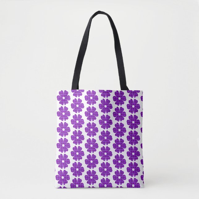 Tote Bag Flower Shape Plaid Purple Pink (Devant)