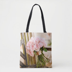 Tote Bag Flowers   Pink Rose Bouquet
