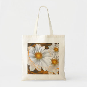 Tote Bag Flowers White Black Orange