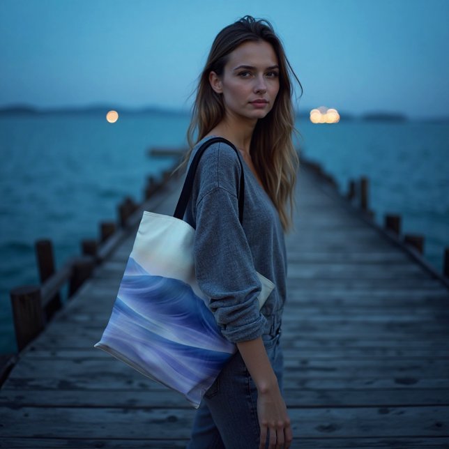 Tote Bag Fluide à dérive Twilight Abstrait (Twilight Drift Tote. Lavender & deep teal waves for an artful, serene coastal carry.)