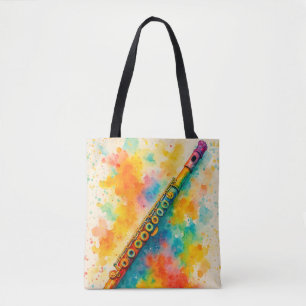 Tote Bag Flûte d'aquarelle vive personnalisée