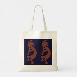 Tote Bag Flûte Jouer Kokopelli Figure - Bleu sur rouille Ro