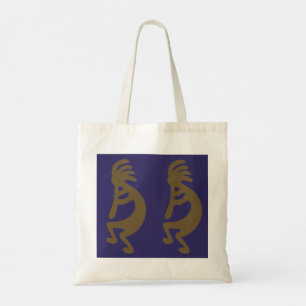 Tote Bag Flûte Jouer Kokopelli Figure - Vert sur Bleu