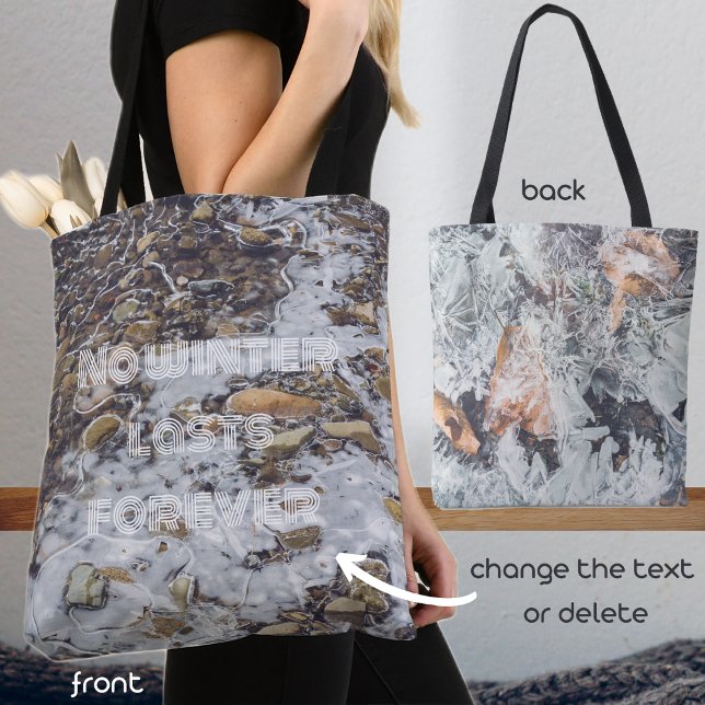 Tote Bag Flux gelé et motif de glace avec feuilles tombés (Créateur téléchargé)