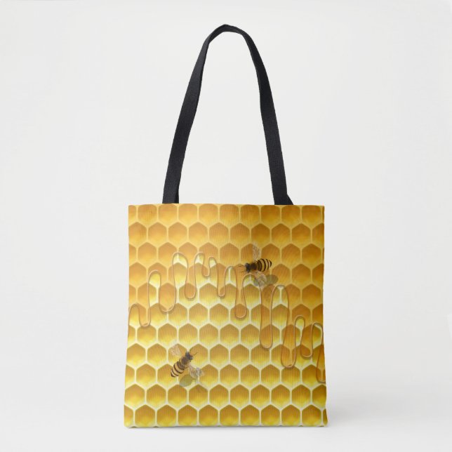 Tote Bag Flying Honeybee on Golden Honeycomb Personnalisabl (Devant)