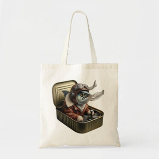 Tote Bag  Flying Sardine Pilot Retro Fish Art Funny Quirky 