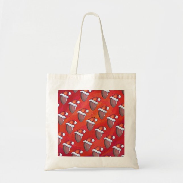 Tote Bag Football avec un chapeau de Père Noël rouge (Devant)