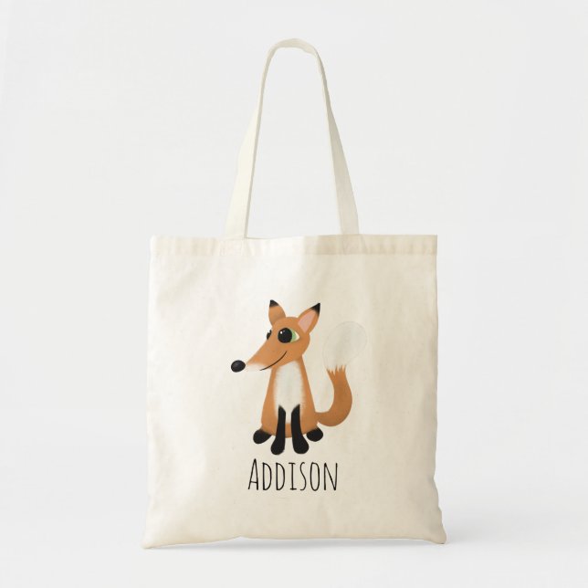 Tote Bag Forêt boisée mignonne Fox et nom Enfants (Devant)