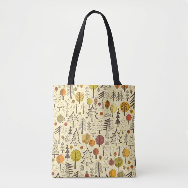 Tote Bag Forêt d'automne : Motif graphique transparent. (Devant)