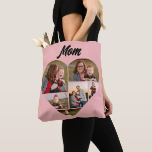 Tote Bag Forme de coeur rose personnalisée Collage photo de