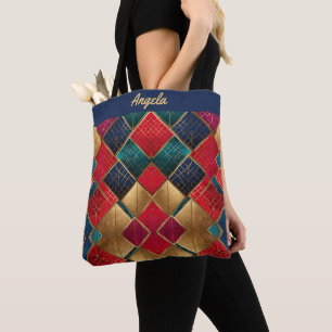 Tote Bag Formes géométriques texturées rouge et or