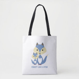 Tote Bag Fou comme un renard, Blue Fox Burlap