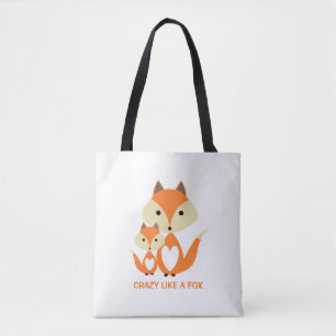 Tote Bag Fou comme un renard, renard orange toile de jute