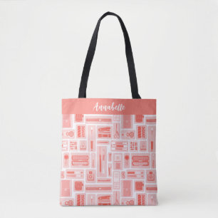 Tote Bag Fournitures d'art lunaire Motif Coral Rouge