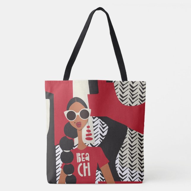 Tote Bag Fourre-tout à épaule rouge, blanche et noire (Devant)