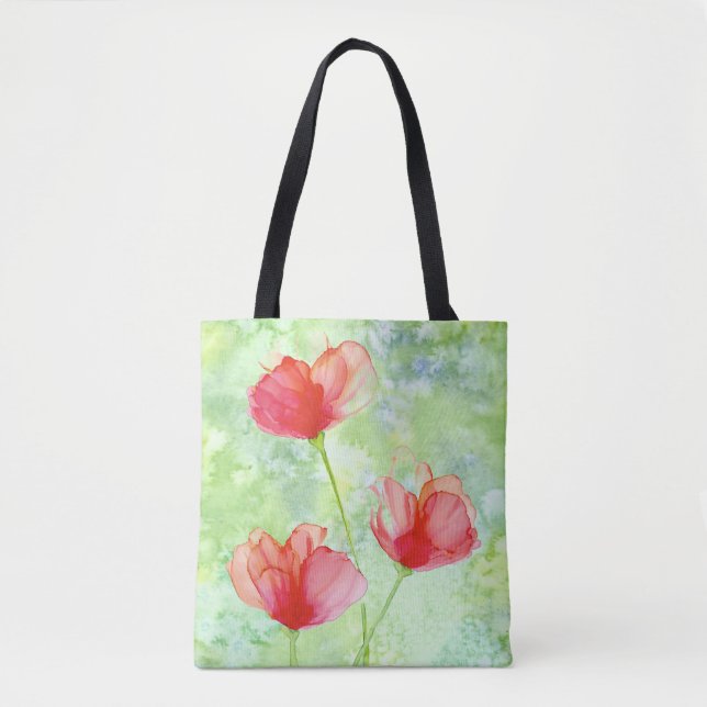 Tote Bag Fourre-tout aux fleurs rouges (Devant)