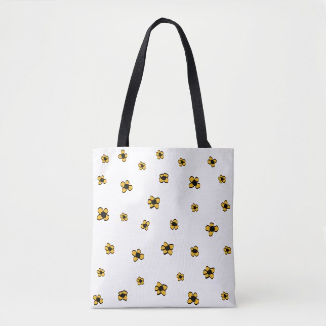 Tote Bag Fourre-tout blanche aux fleurs jaunes (Devant)