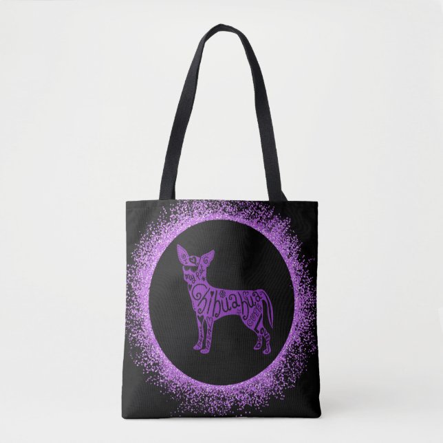 Tote Bag fourre-tout "CHIHUAHUA" EN PURPLE ! (Devant)