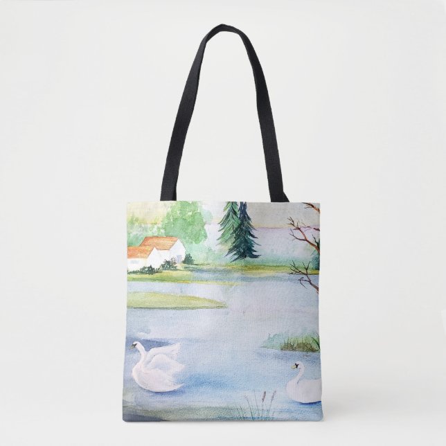 Tote Bag Fourre-tout d'aquarelle du lac Swan (Devant)