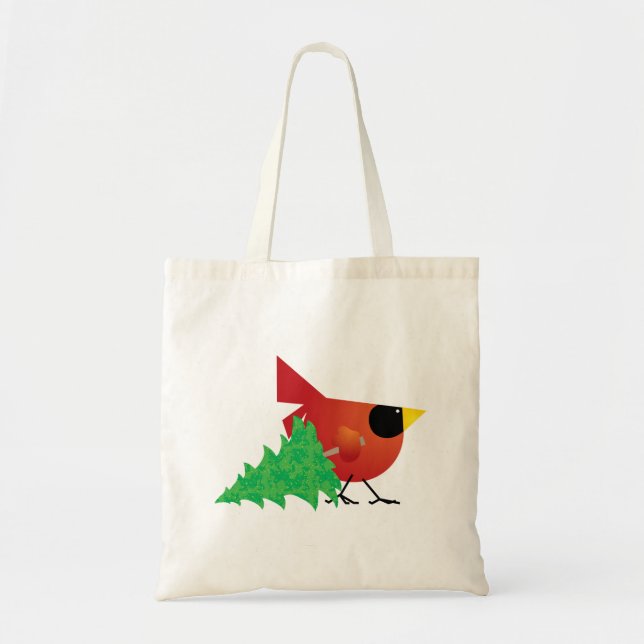 Tote Bag Fourre-tout de Noël avec Cardinal Rouge et Tre de  (Devant)