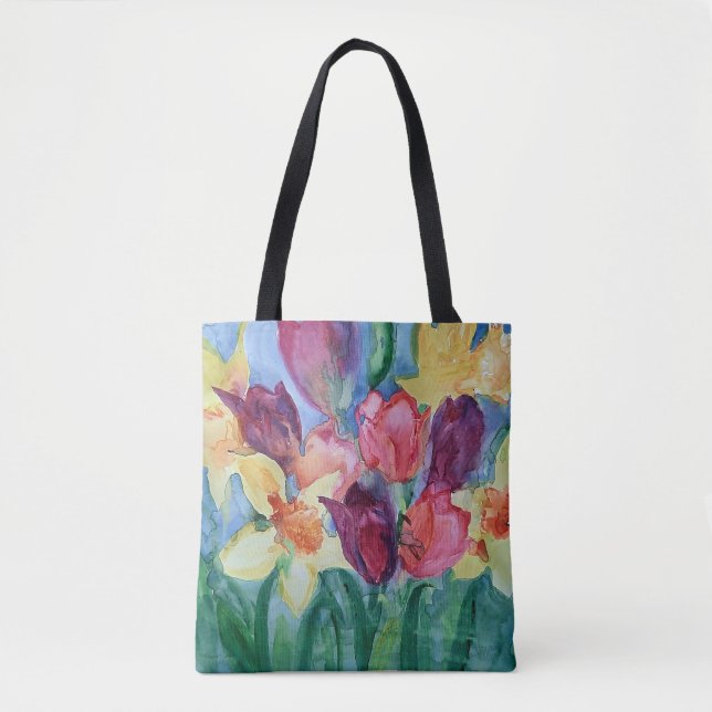 Tote Bag Fourre-tout de peinture florale de printemps (Devant)