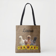 Fourre-tout de poulet Votre nom Silkies Sunflowers